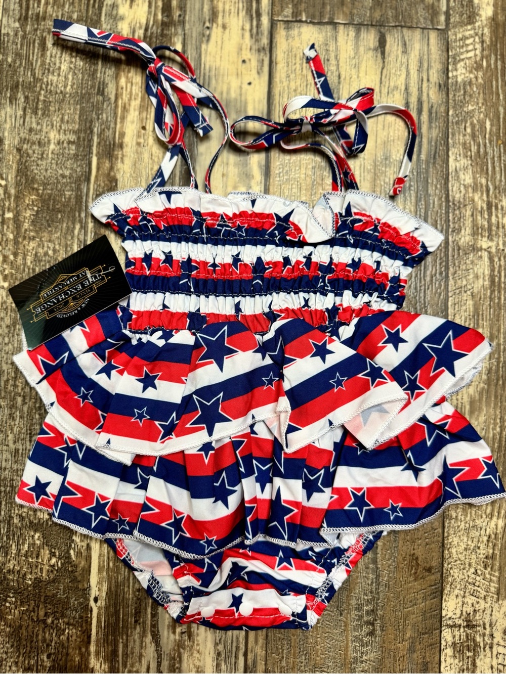Patriotic Red White & Blue Star Ruffle Baby Girls One-Piece Bodysuit